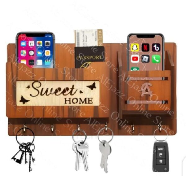 Wooden Wall Mounted Keychains and Mobile Phone Holder For Wall Decor