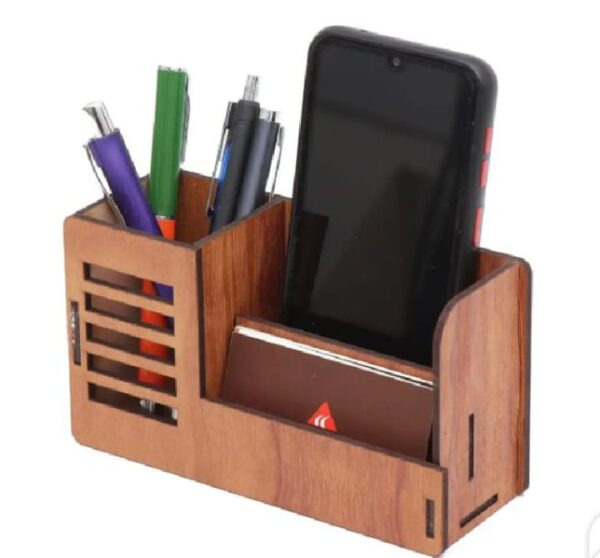 Wooden Desk Organizer with Business Card and Mobile Holder - Image 2