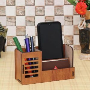 Wooden Desk Organizer with Business Card and Mobile Holder