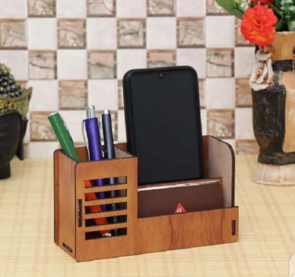 Wooden Desk Organizer with Business Card and Mobile Holder