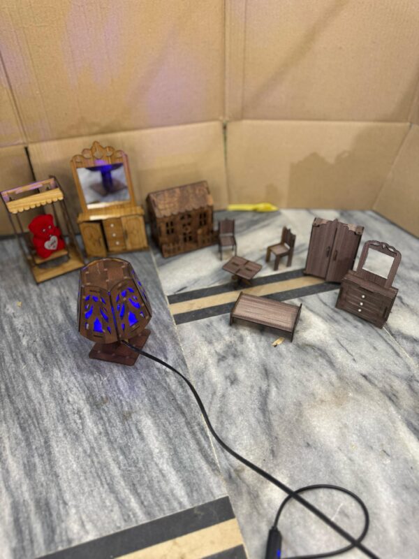 Handcrafted Wooden Miniature Furniture & LED Lamp – Best Home & Kids Decor in Pakistan