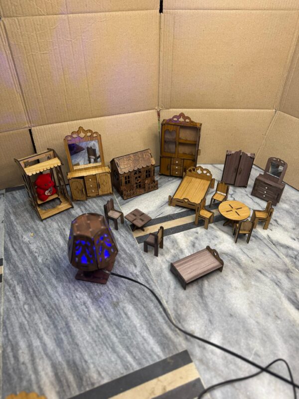 Handcrafted Wooden Dollhouse Furniture & LED Lamp – Unique Toys in Pakistan