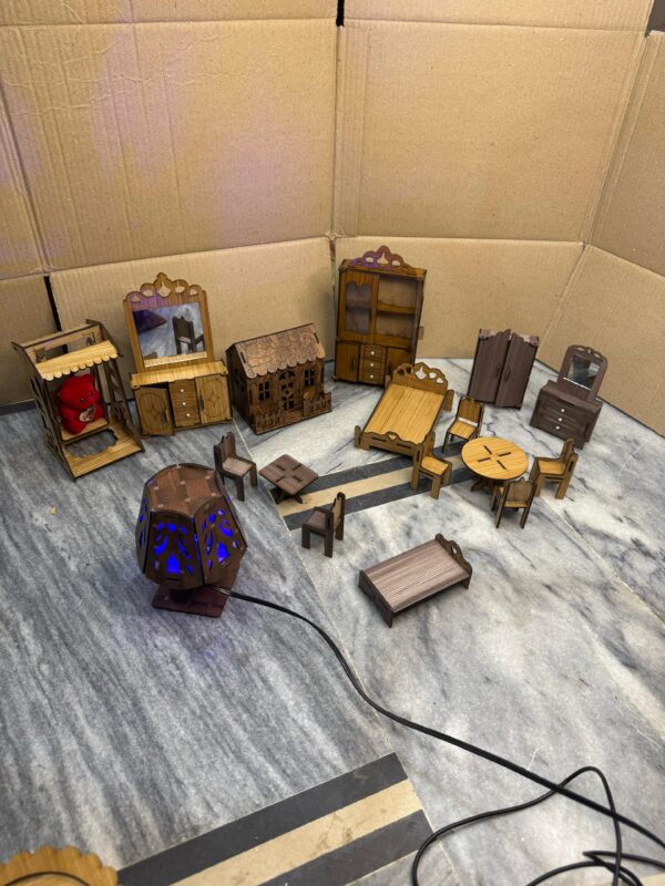 Handcrafted Wooden Dollhouse Furniture & LED Lamp – Unique Toys in Pakistan - Image 2