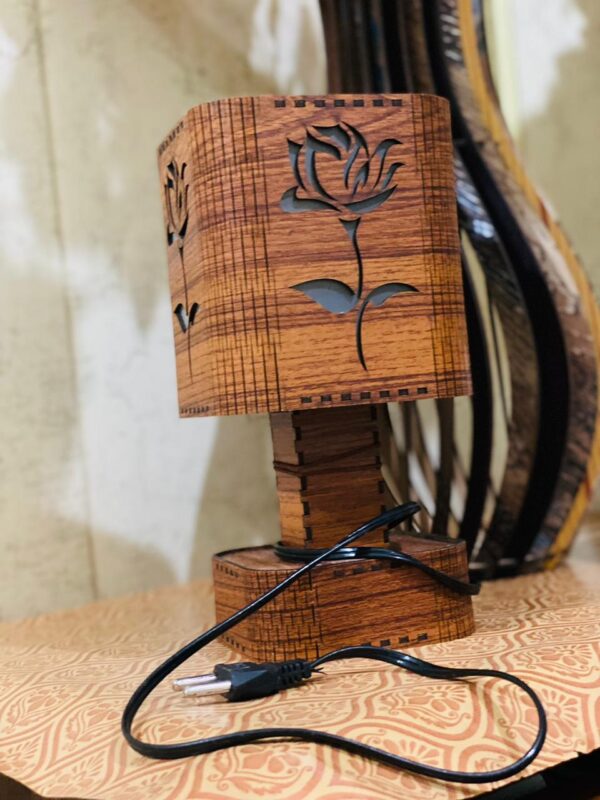 Handmade Wooden Table Lamp – Decorative Laser Cut Lamp for Home & Office | Pakistan