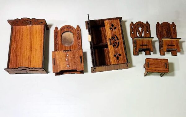 Mini Wooden Dollhouse Furniture Set – Handmade Bedroom Set for Kids & Collectors - Image 3