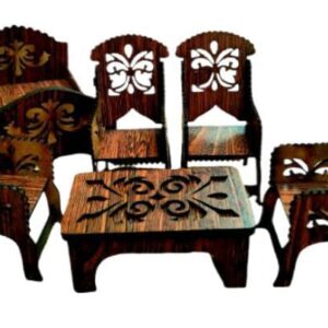 Handcrafted Mini Wooden Dollhouse Living Room Set – Elegant Miniature Furniture for DIY & Collectors