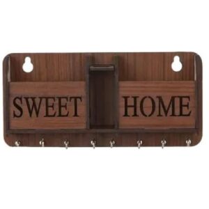 "Sweet Home" Wooden Key Holder & Wall Organizer – Elegant Storage Solution