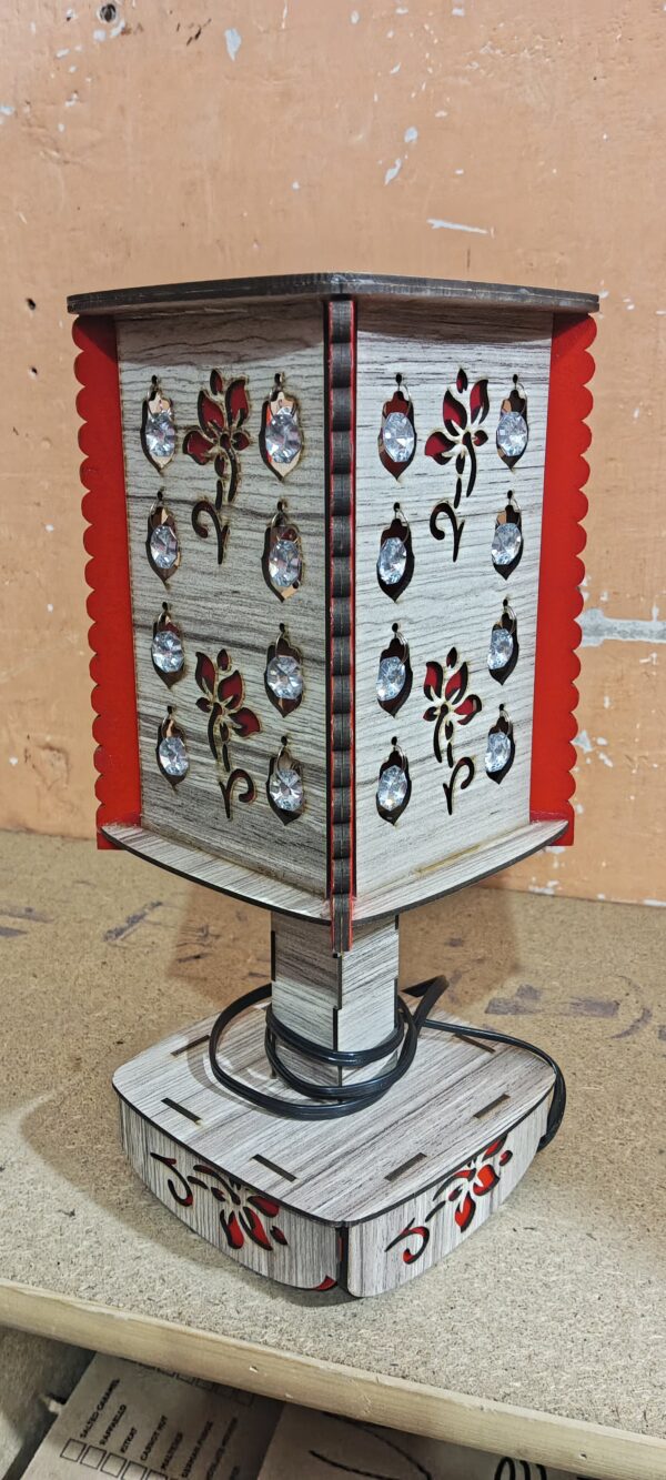 Handmade Wooden Crystal Table Lamp – Elegant Floral LED Light for Home & Office in Pakistan