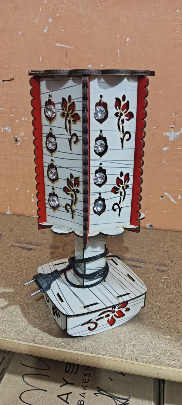 Handmade Wooden Crystal Table Lamp – Elegant Floral LED Light for Home & Office in Pakistan - Image 2