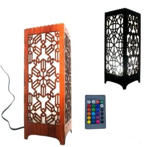 Multi-Color Wooden Table Lamp with Remote – Decorative LED Light for Home & Office in Pakistan