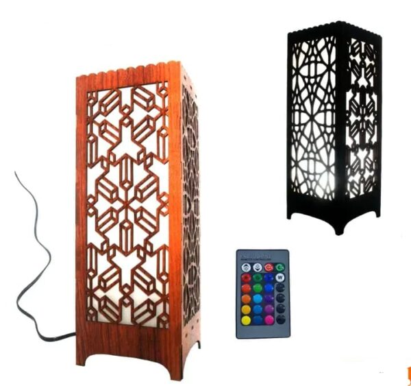 Multi-Color Wooden Table Lamp with Remote – Decorative LED Light for Home & Office in Pakistan