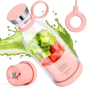 Portable Blender for Shakes and Smoothies with 11.83 Oz Travel Cup and Lid,Durable Stainless Steel Blades for Juice Blending Performance, Pink