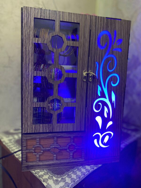 Wooden Bangle Organizer with LED Light – Elegant Jewelry Storage Box for Women