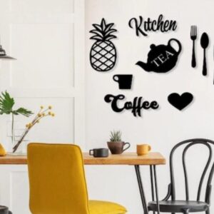 Modern Kitchen Wall Art – 8-Piece Wooden Cutout Décor Set