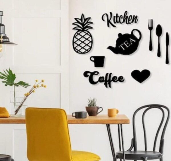 Modern Kitchen Wall Art – 8-Piece Wooden Cutout Décor Set
