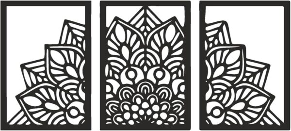 Elegant Mandala-Inspired Wooden Wall Art – 3-Piece Modern Décor