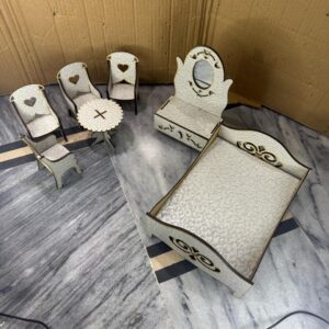Elegant White Wooden Miniature Furniture Set – Dollhouse & Home Decor